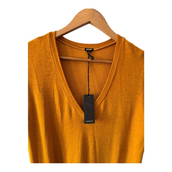 MONROW SUPERSOFT SHORT SLEEVE V DRESS WITH TIE Women’s Size M Mustard - Picture 8 of 10